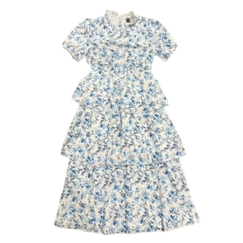 Tiered Blue Floral Maxi Dress - Womens